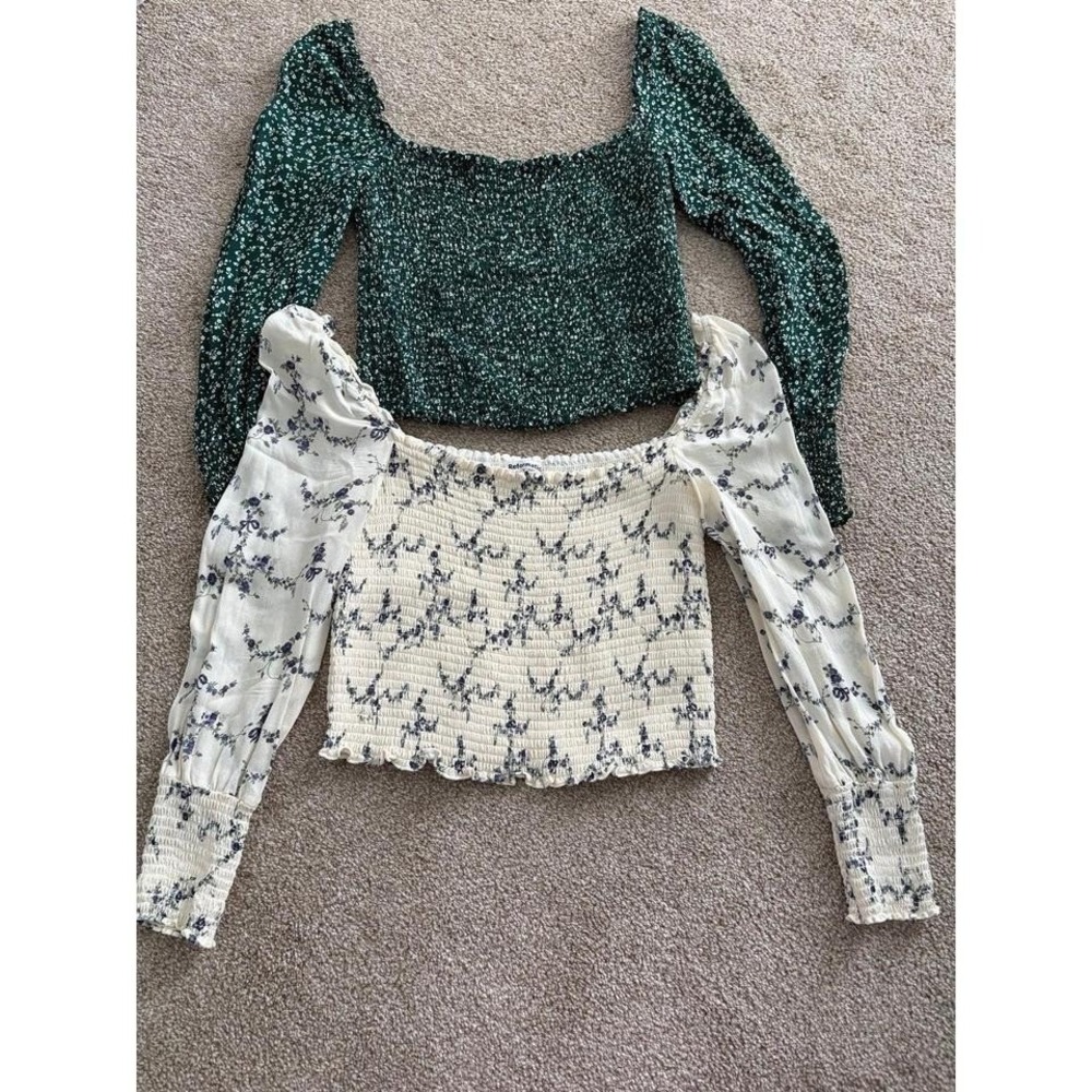 Reformation Bundle of 2 Floral‎ Long Sleeved Cropped Tops Cottagecore M